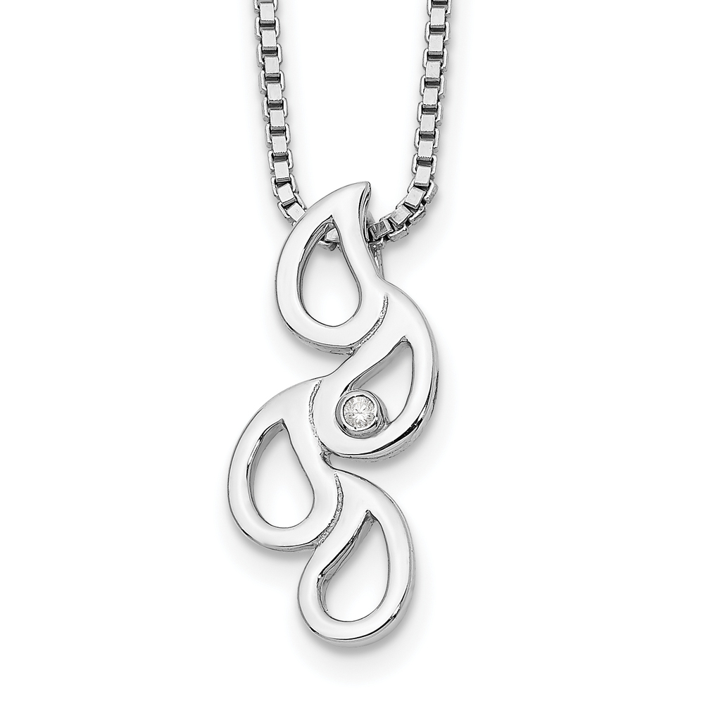 925 Sterling Silver Rhodium-plated 18 Inch Diamond Raindrop Slide Necklace